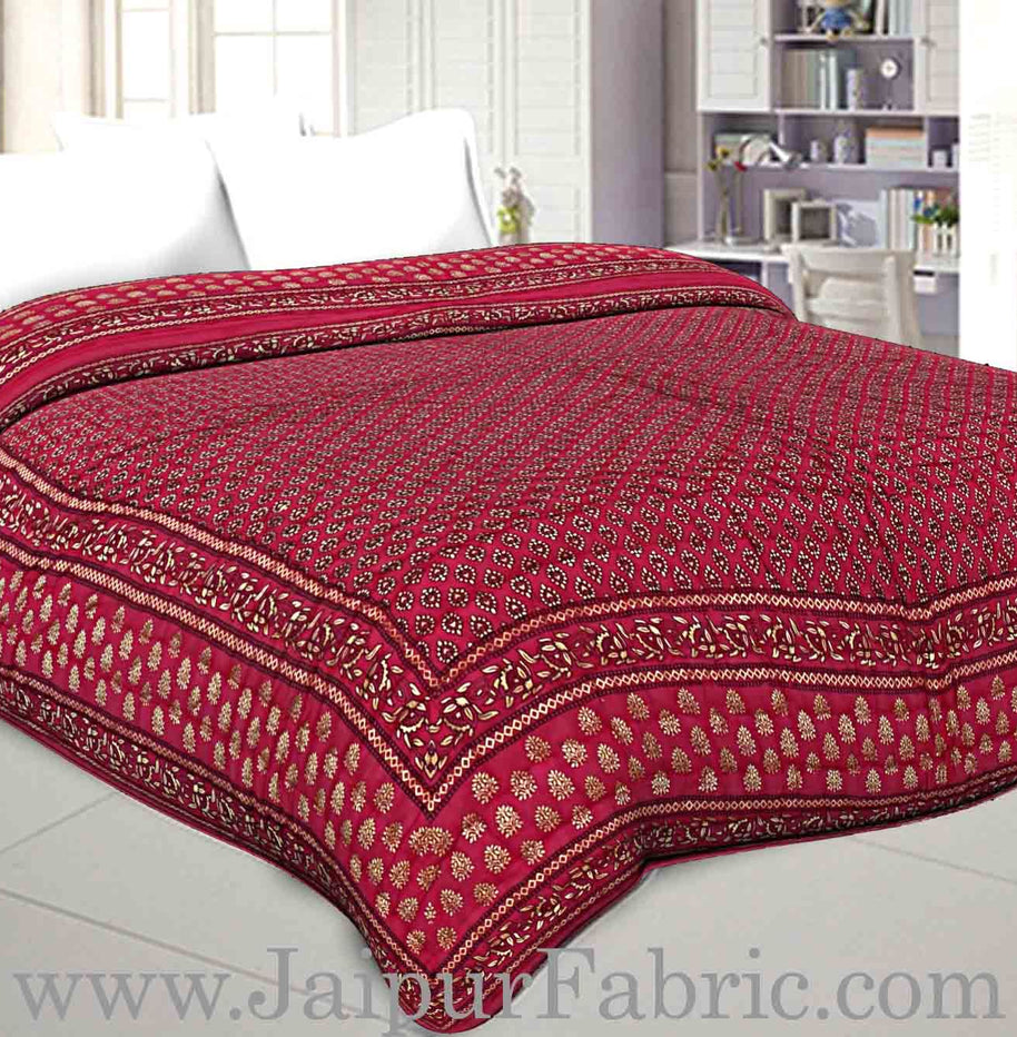 jaipuri Double Quilt Magenta (Rani) Base Golden Print Fine Cotton