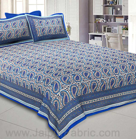 Brilliant Blue Gold Paisley Double Bedsheet