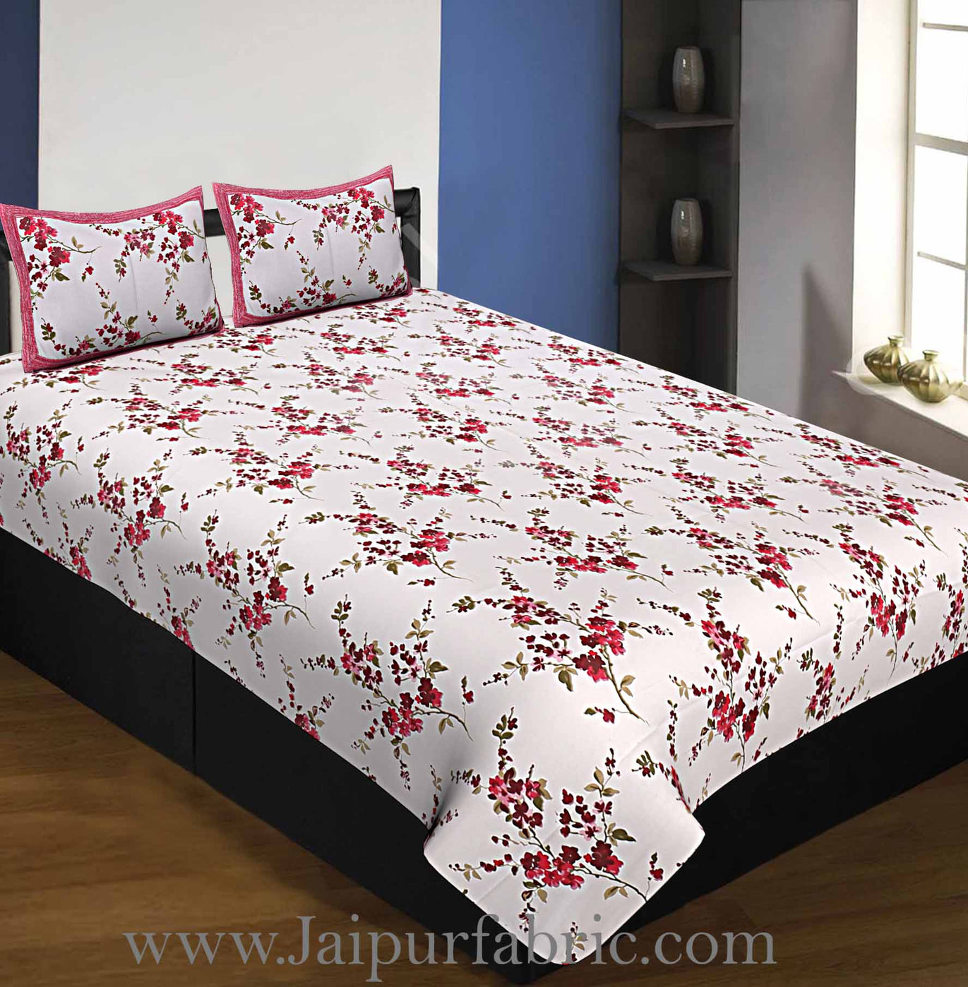 Pure Cotton 240 TC Single Bedsheet in Red motif floral print taxable