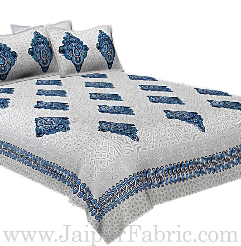 Double Bed Sheet White  Base With boota  Block  Print Super Fine Cotton