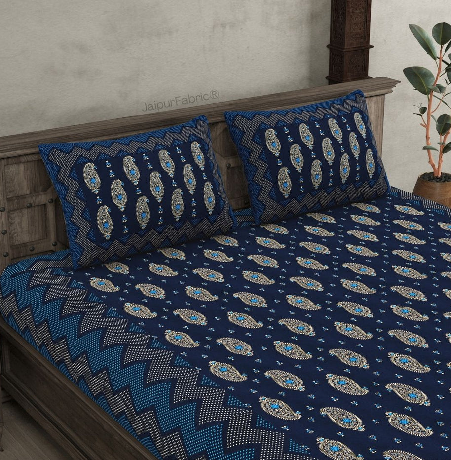 Traditional Goldi Nevy Blue King Size BedSheet