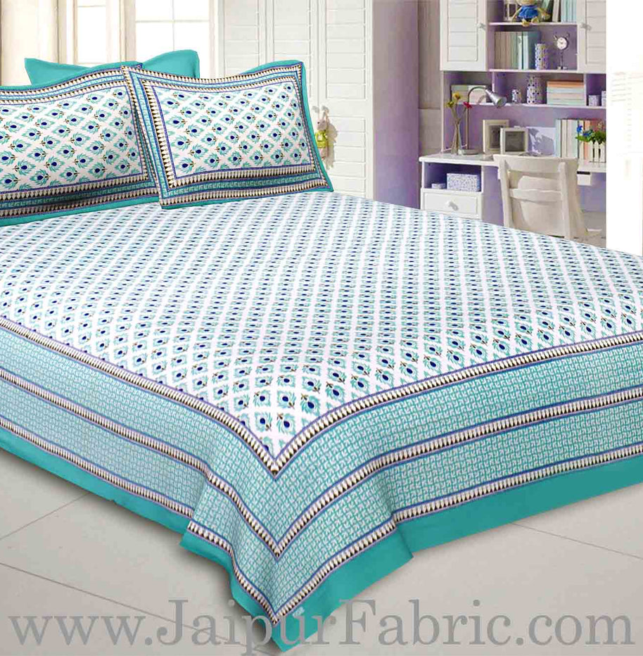 Aqua Green Feathers Double Bedsheet