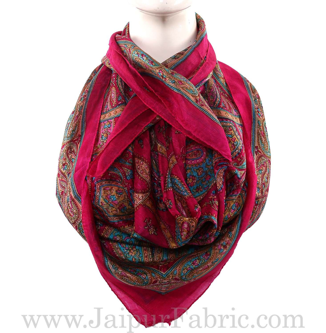 Silk Scarf Red Border Paisley Print