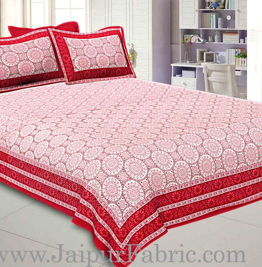 Double Bedsheet Maroon Border Rangoli Print With Two Pillow Cover