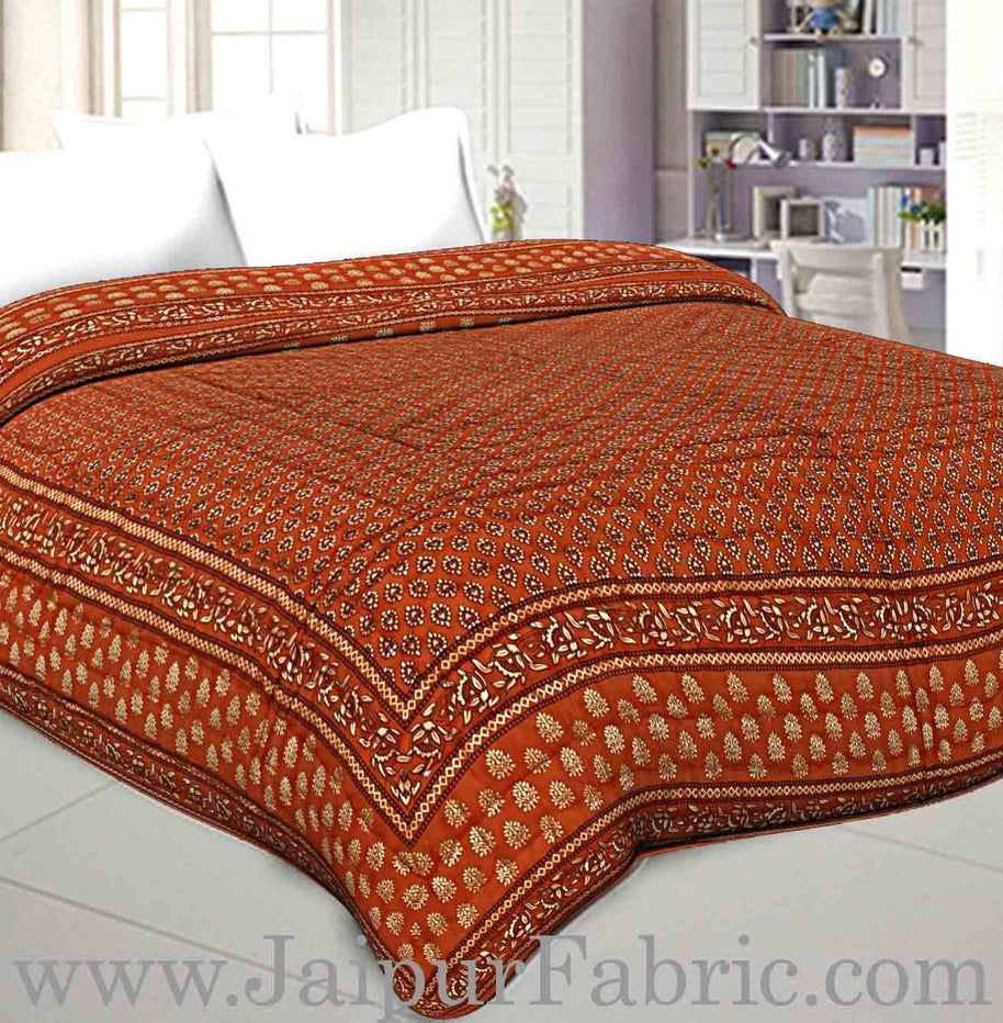 Jaipuri Double Quilt/Razai Bricks Color Golden Print