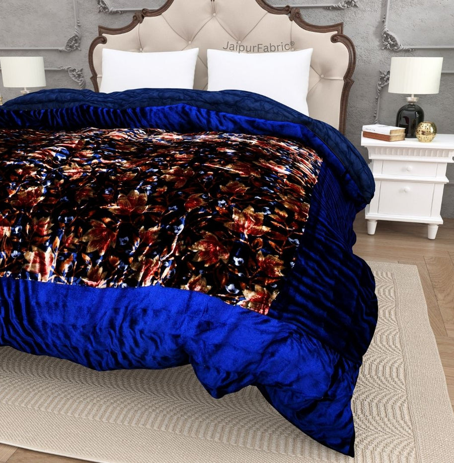 Velvet Cloth Double Bed Quilt Jaipuri Razai Blue Shaneel Rajai by Jaipur Fabric