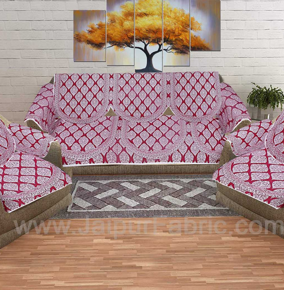 Maroon Superfine Cotton Block Print Sofa Set Cover