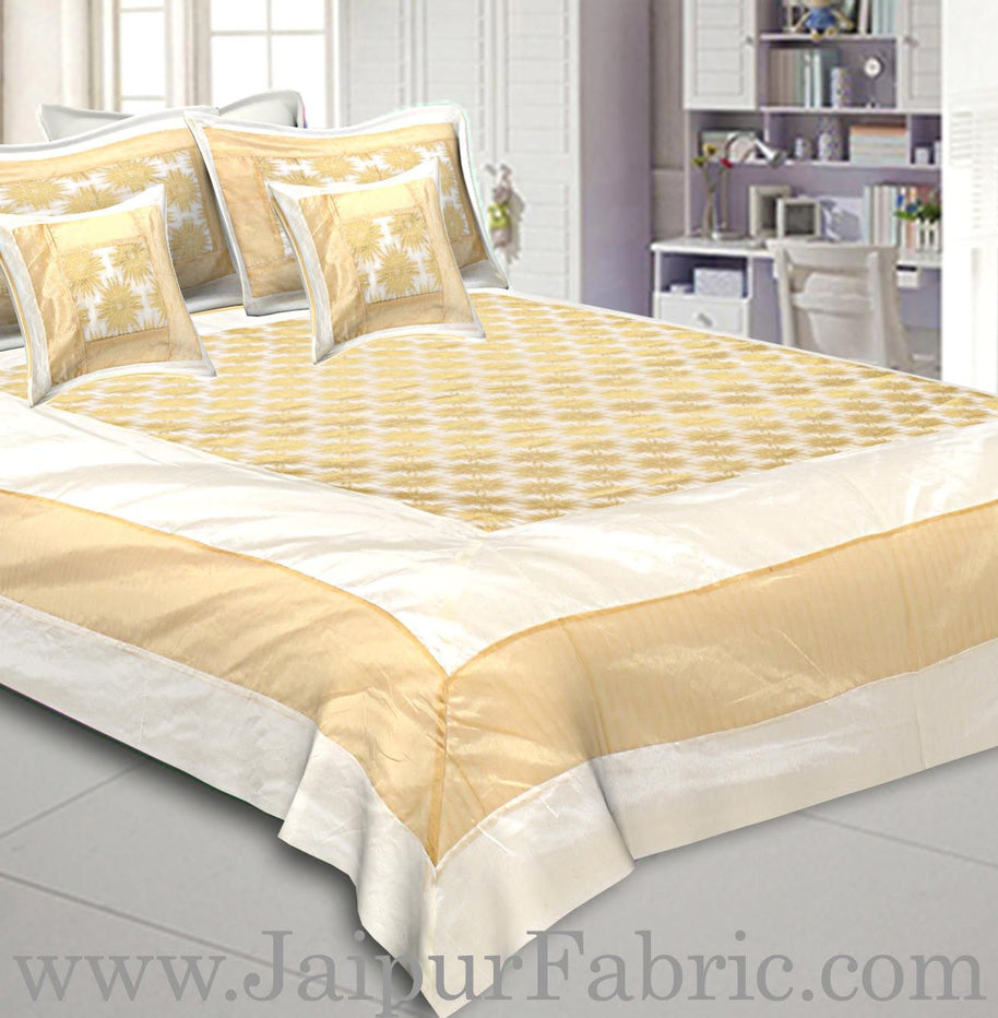 Chanderi Silk Double bedsheet with Golden Weave Work  With Sun Flower