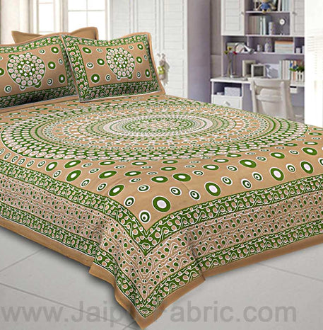 Double Bedsheet Green Color  Rangoli Pattern Smooth Touch With 2 Pillow Cover