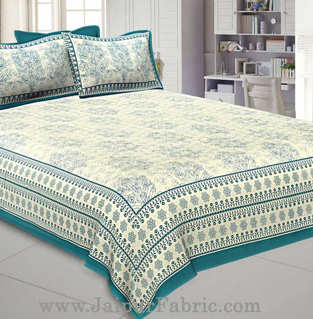 Sea Green Gamla block Double Bedsheet With 2 Pillow covers