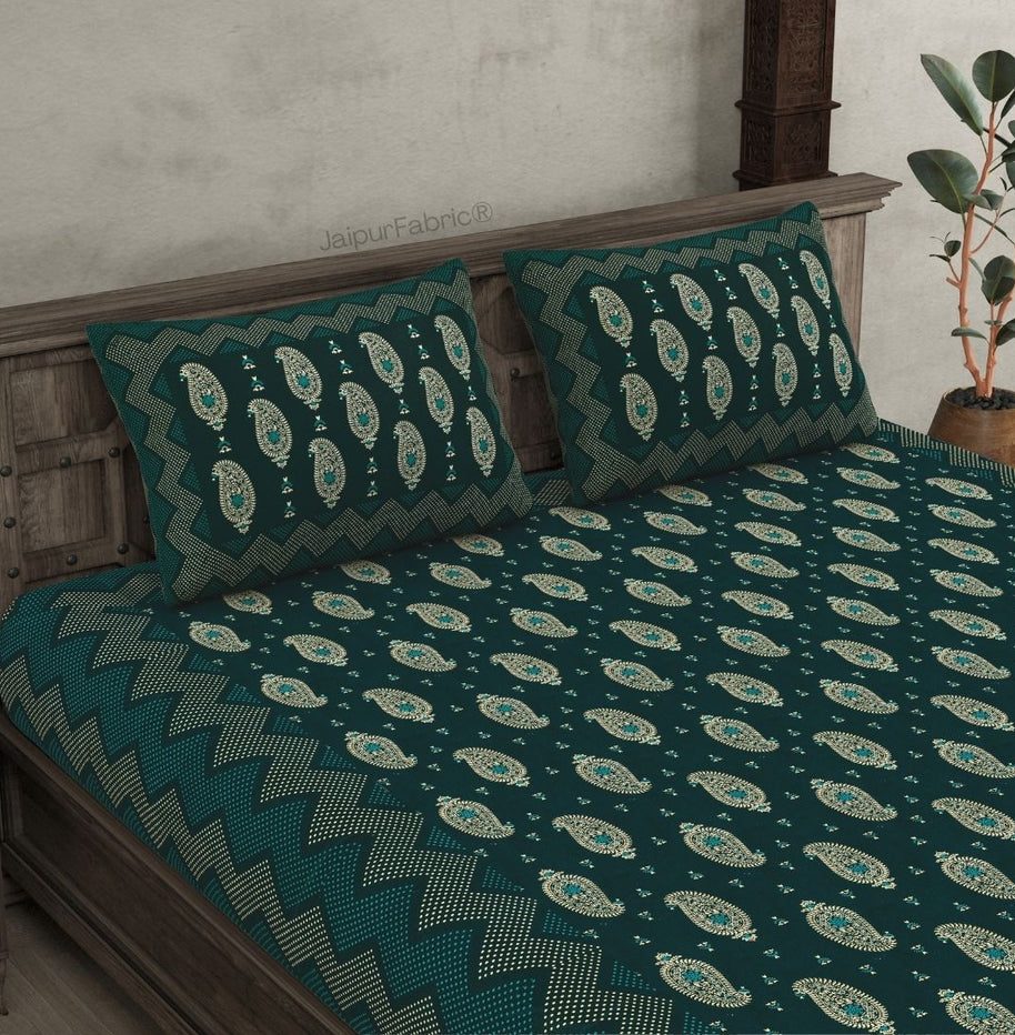 Traditional Goldi Sea Green King Size BedSheet