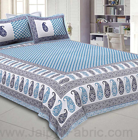 Double bedsheet Sky Blue Kerry Paisley Dabu Print