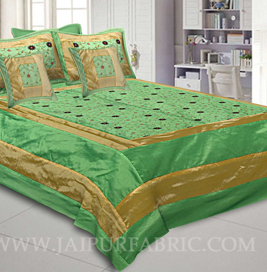 Lush Green Rajwada Silk Double Bedsheet