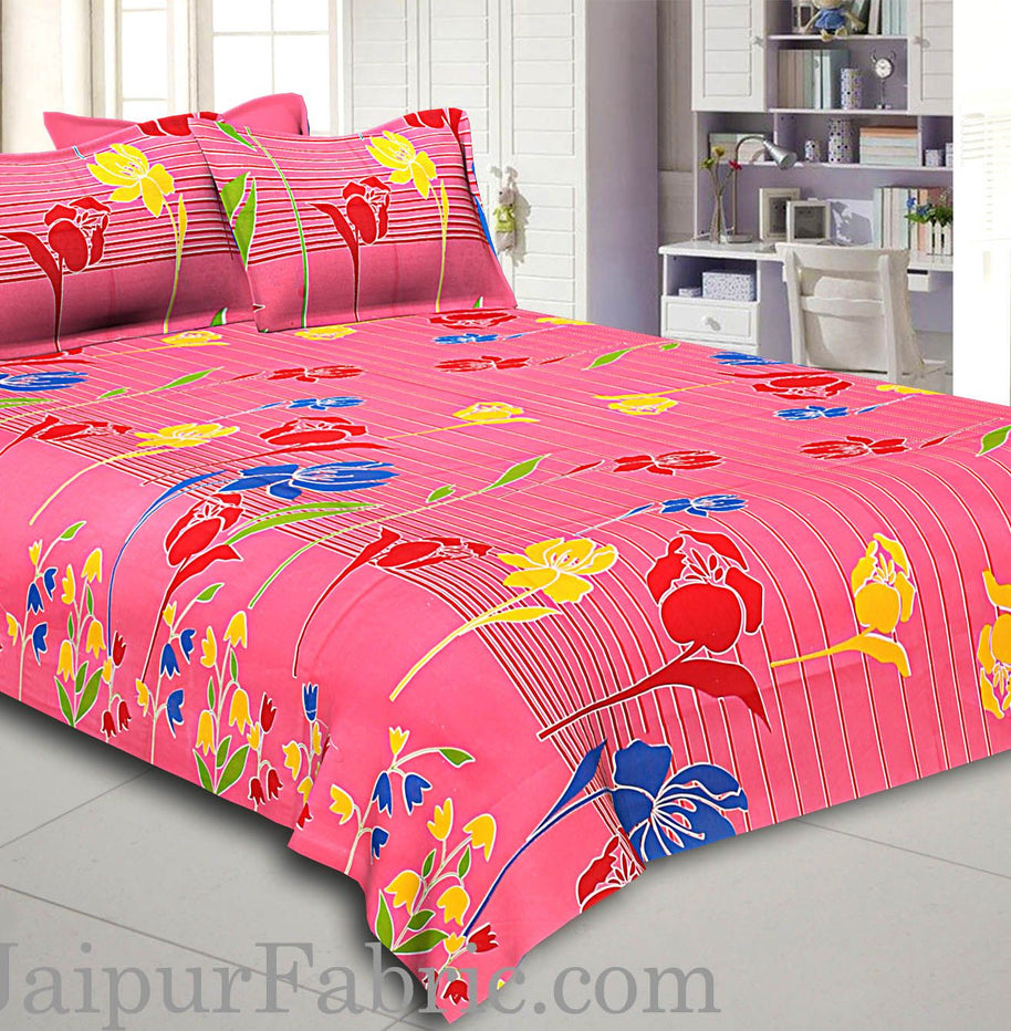 Purple Base Lottos Floral Print Double Bed Sheet