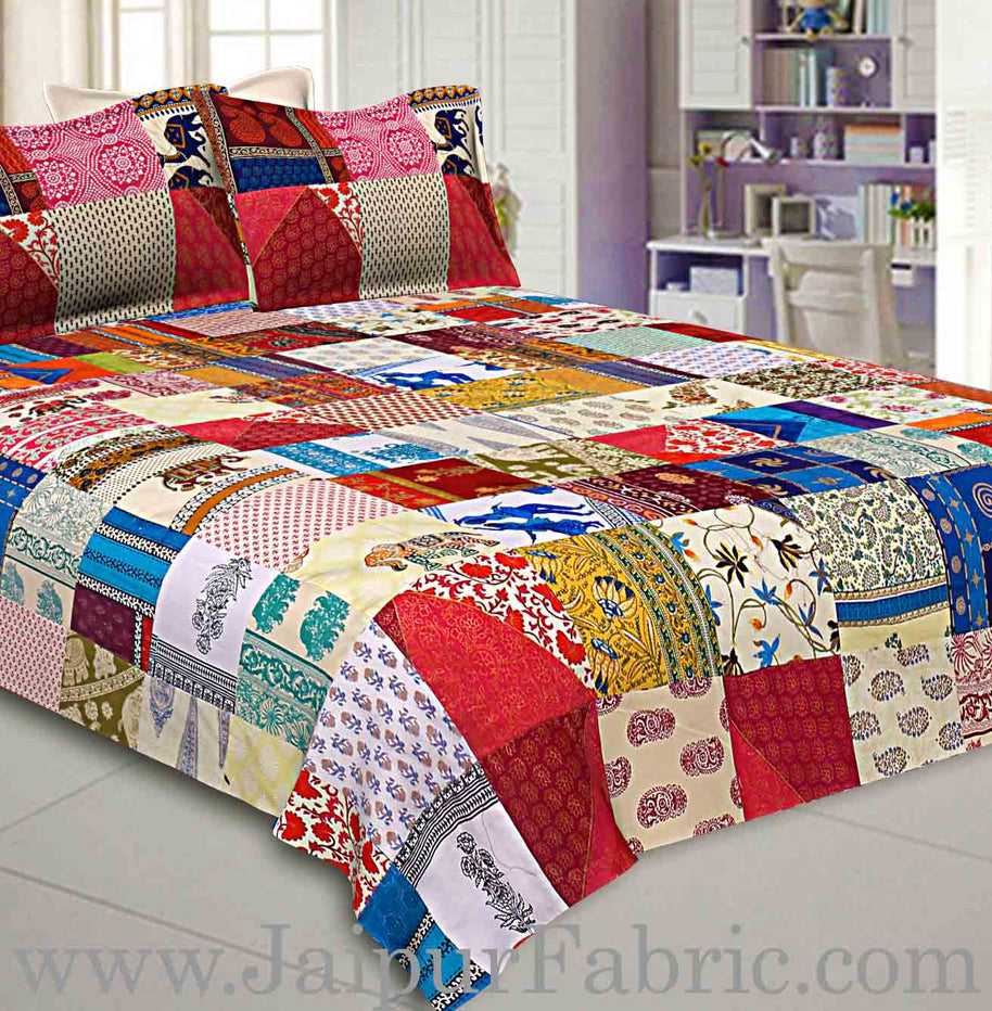 Mix Tukdi Big King Size Super Fine Golden Multi Patch Double Bedsheet