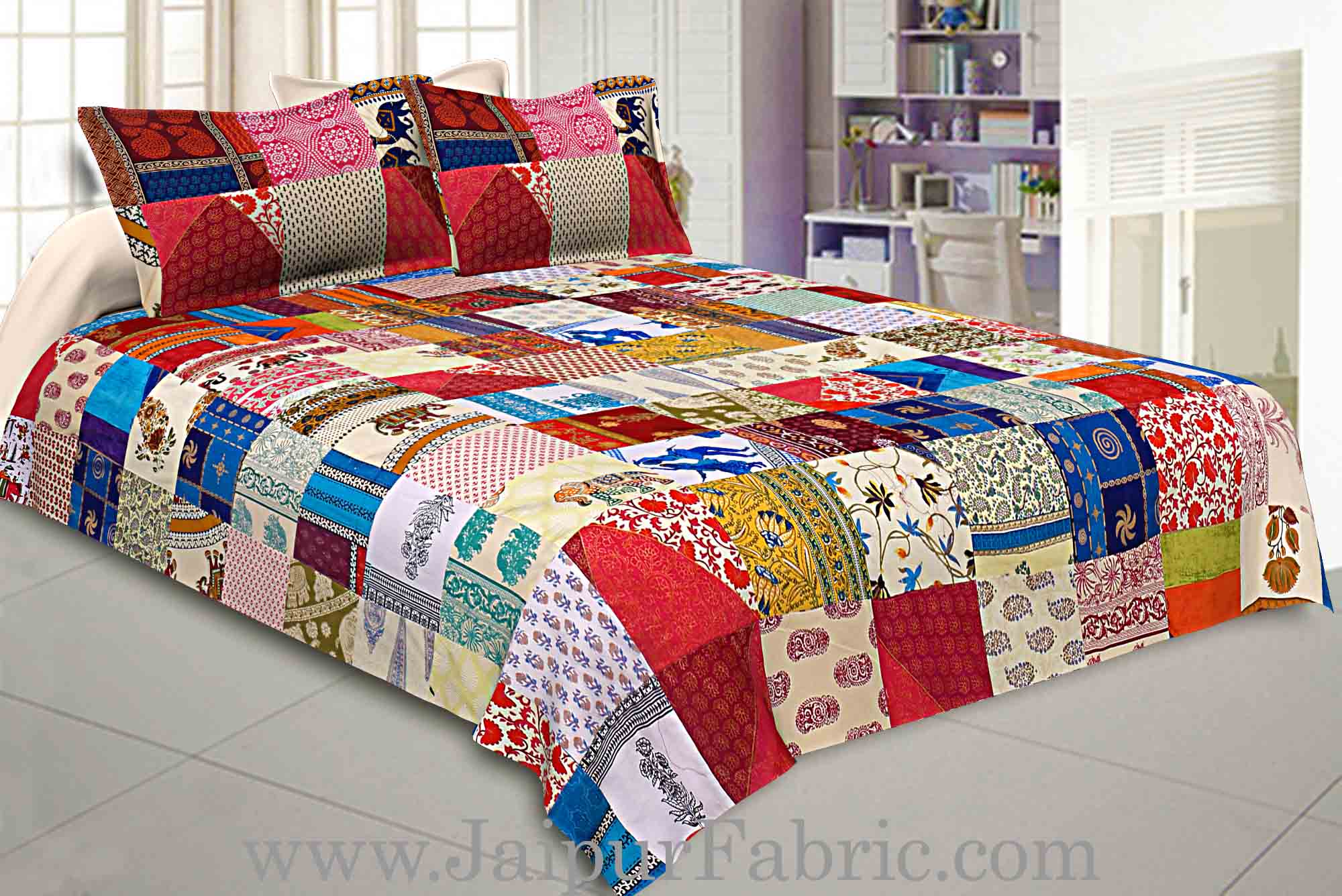 Mix Tukdi Big King Size Super Fine Golden Multi Patch Double Bedsheet