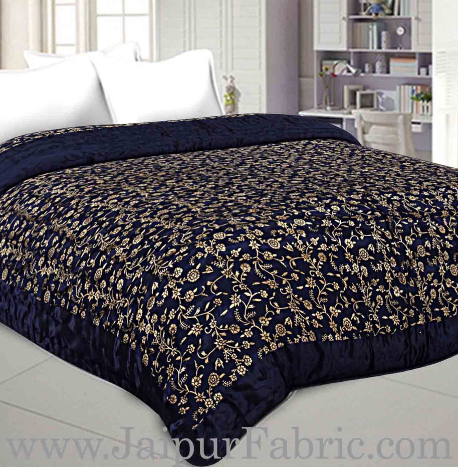 Jaipuri Quilt/Razai Blue Floral Golden Print