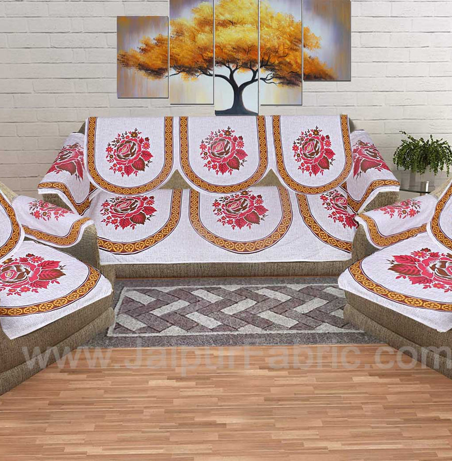 Mustard Superfine Cotton Rose Print Sofa Set Cover