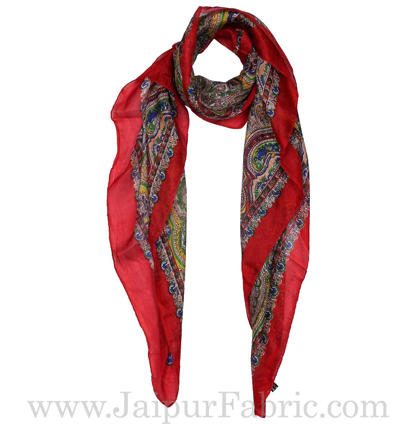 Silk Scarf Maroon Border Paisley Design