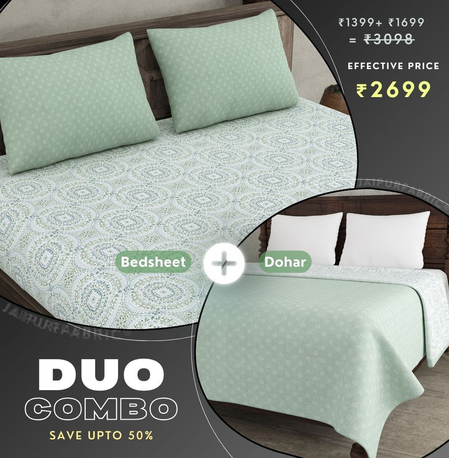 The Icon Green Cotton Dohar and Bedsheet Combo