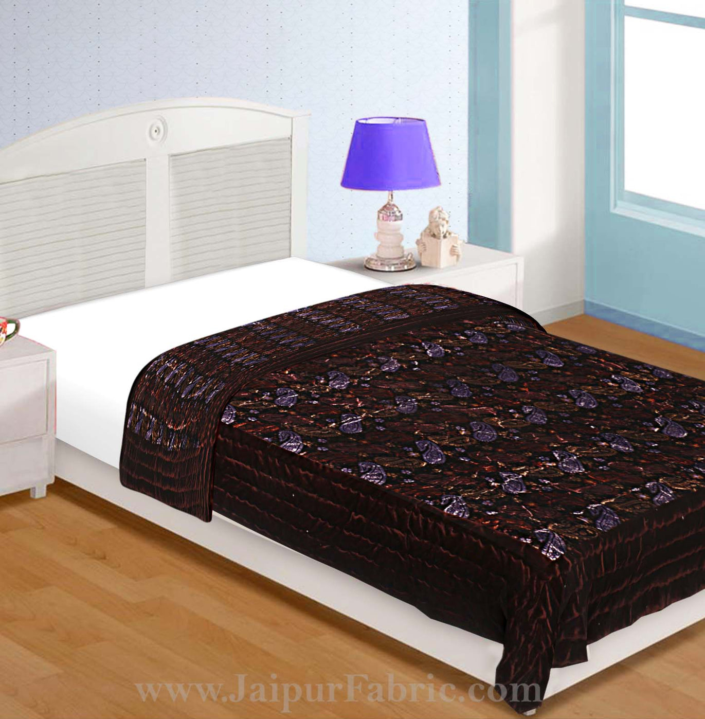 Velvet Cloth Single Bed Quilt Jaipuri Razai Paisley Brown Shaneel Rajai by Jaipur Fabric