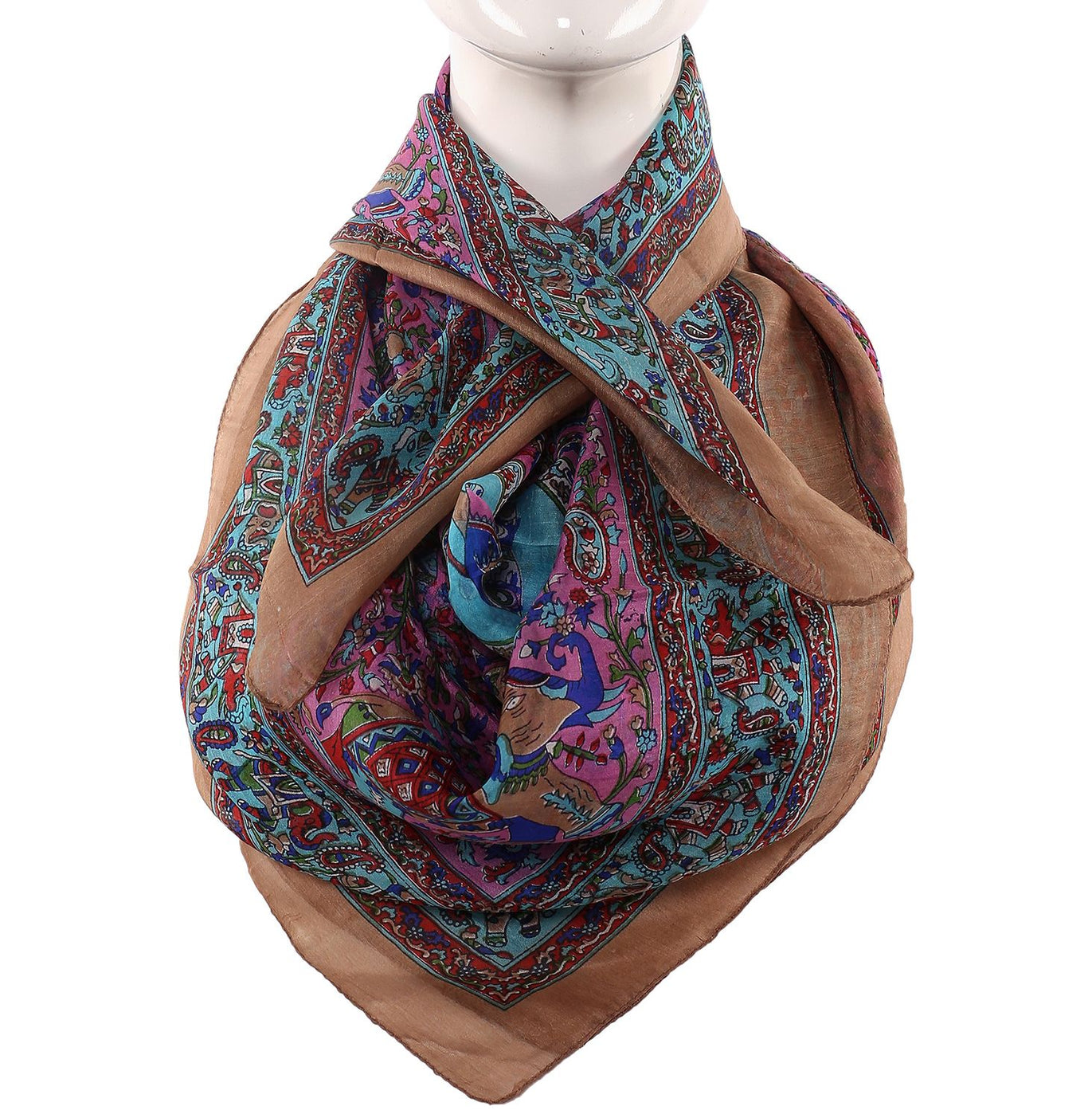 Silk Scarf brown Border Paisley Print