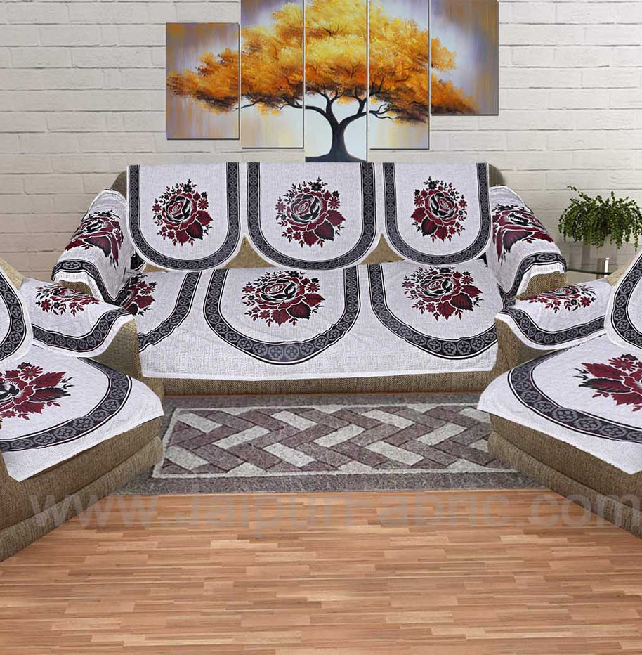 Wine Red Superfine Coton Rose Print Sofa Set Cover