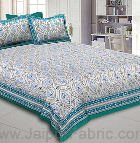 Double Bedsheet Rangoli Print Sea Green Border Fine Cotton