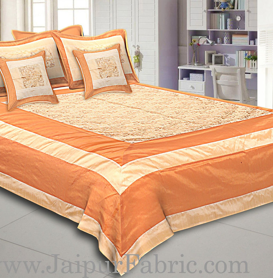 Light Brown Border Light And Cream Shining Fabric With Embroidery Double Bedsheet