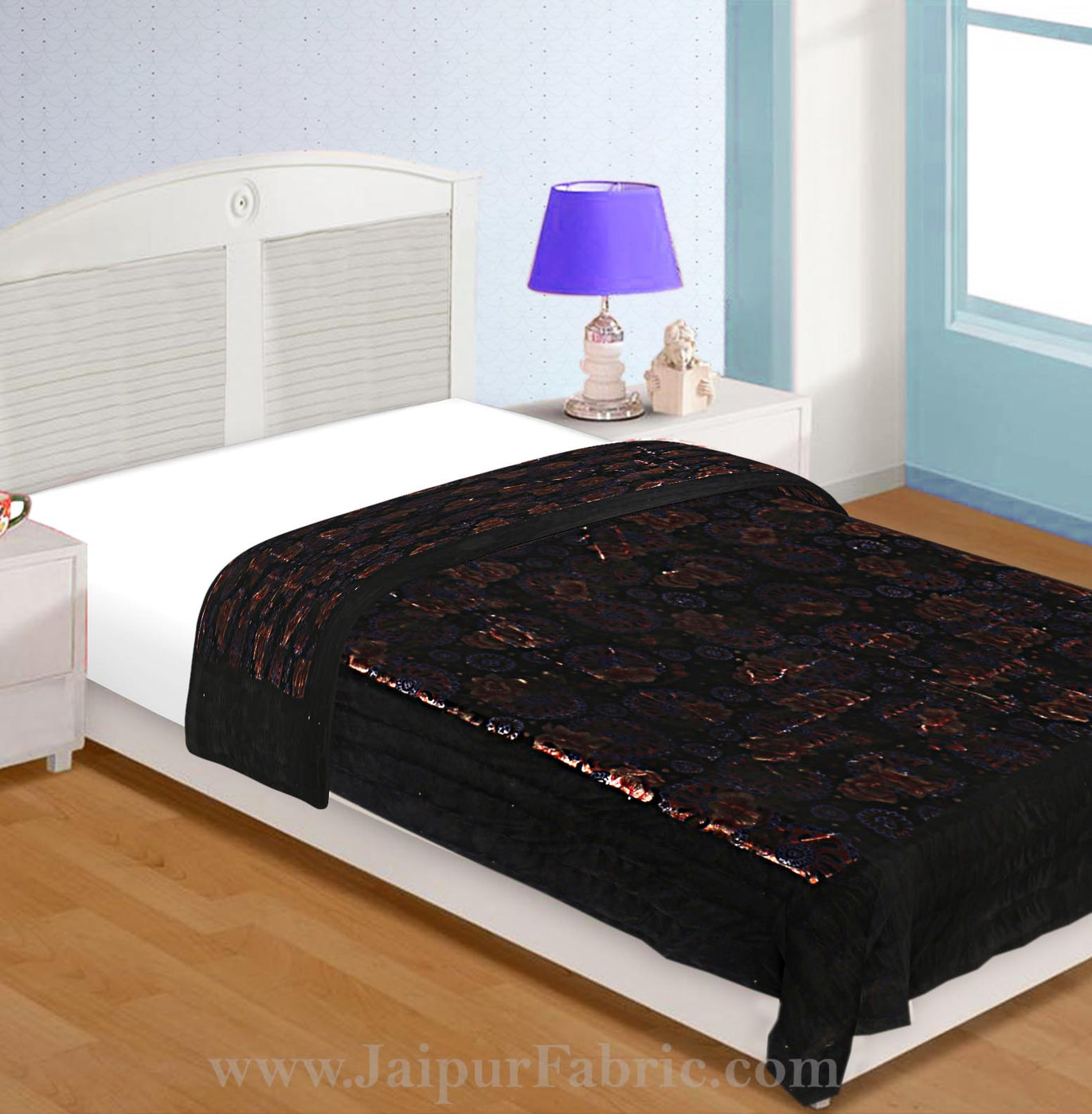 Velvet Cloth Single Bed Quilt Jaipuri Razai Dark Brown Shaneel Rajai by Jaipur Fabric