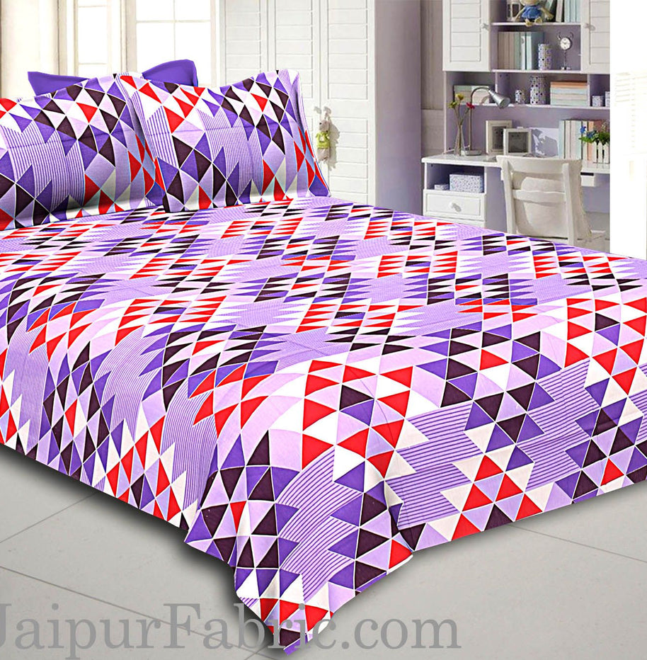 Purple Geometry Design Cotton Double Bed Sheet