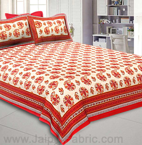 Flourishing Radiant Red Paisley Double Bedsheet