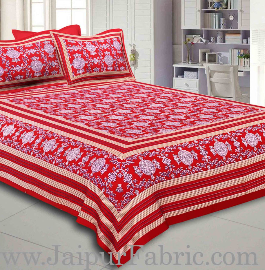 Maroon Border Maroon Base Mandana Print Cotton Double Bed Sheet