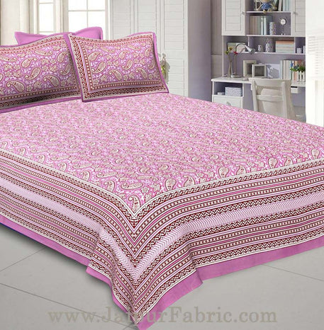 Paisley Double Bedsheet Pink border in super fine cotton with 2 Pillow Covers