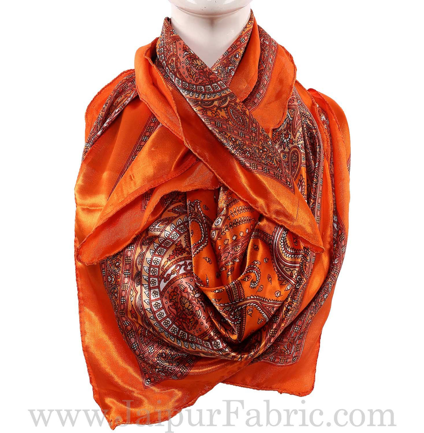 Silk Scarf Orange Border Paisley Print