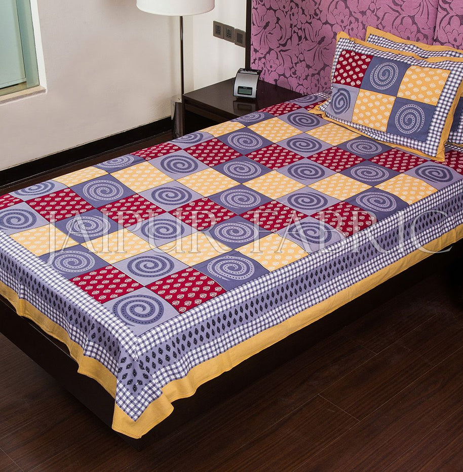 Beige Base Gray Rangoli Print Cotton Single Bed Sheet