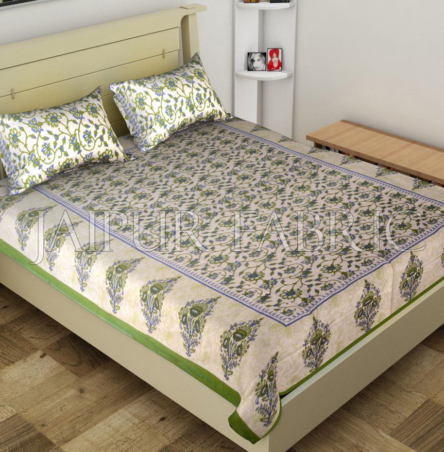 Green Border Anthemion Pattern Cotton Single Bed Sheet