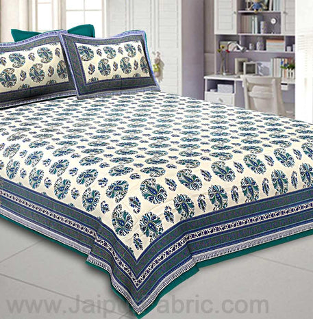 Flourishing Peacock Green Paisley Double Bedsheet