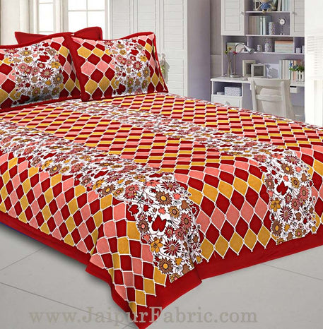 Floral Double Bedsheet Maroon border with 2 Pillow Covers