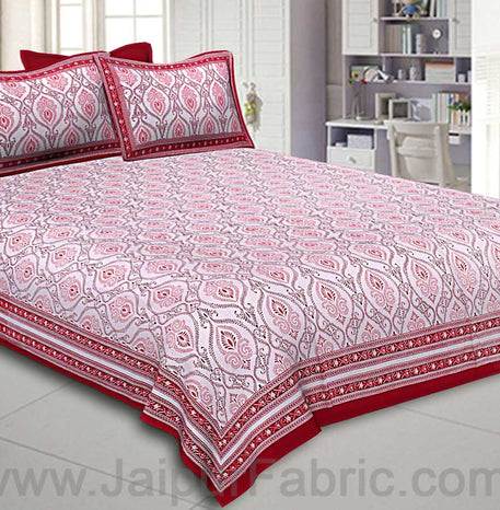 Double Bedsheet Rangoli Print Red Pink Border Fine Cotton