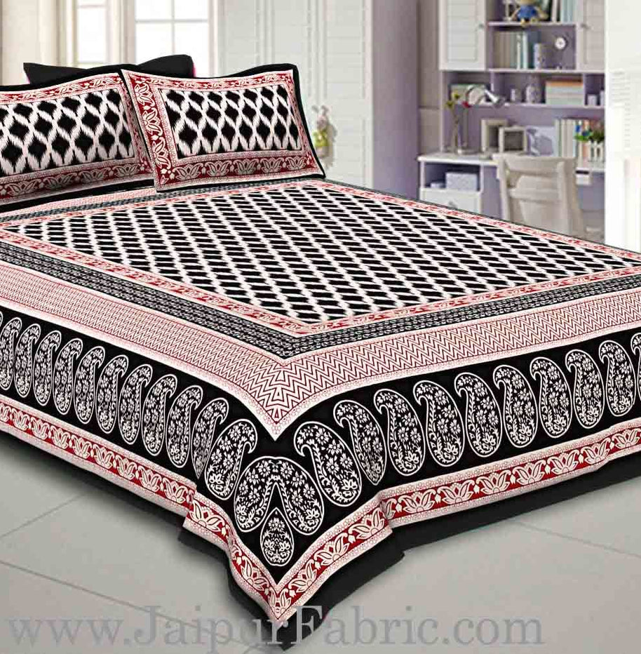 Double Bedsheet Black Border With Paisley Print Super Fine Cotton