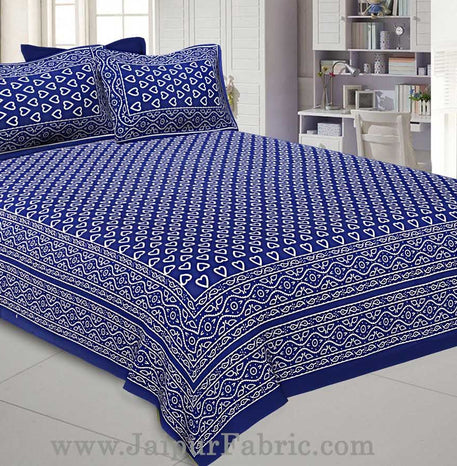 Navy Blue Hearts Double Bedsheet With 2 Pillow covers