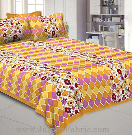 Floral Double Bedsheet Yellow border with 2 Pillow Covers