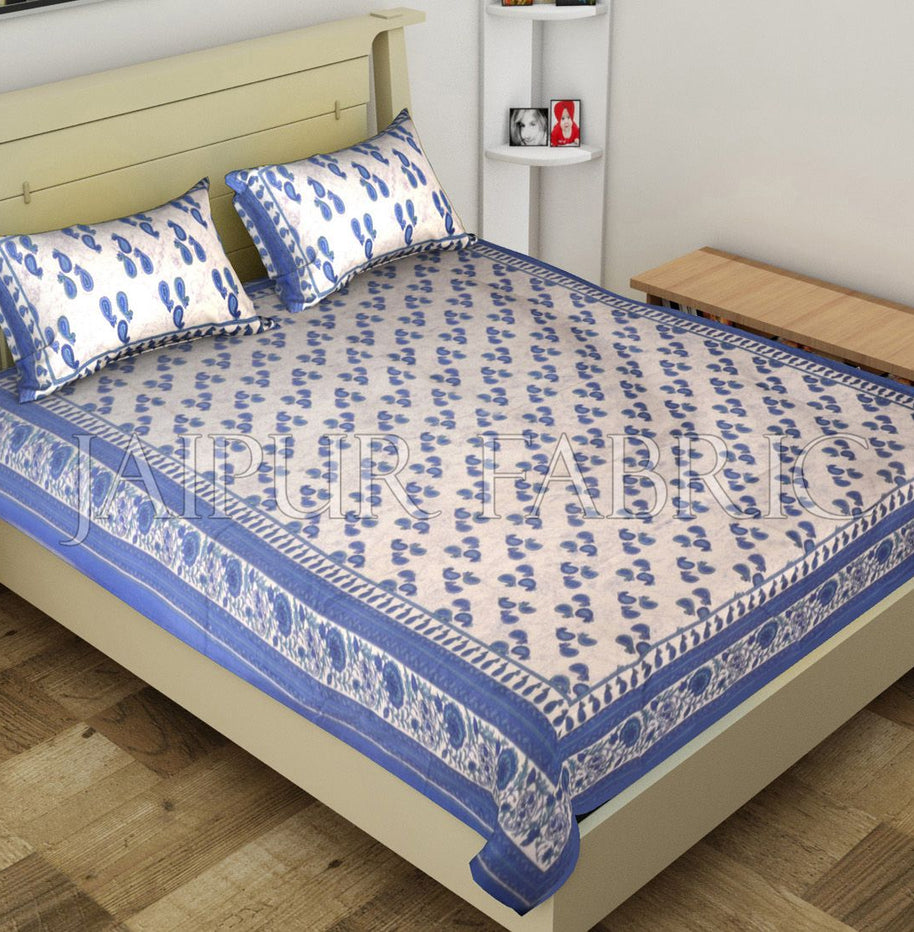 Blue Anthemion Pattern Cotton Single Bed Sheet