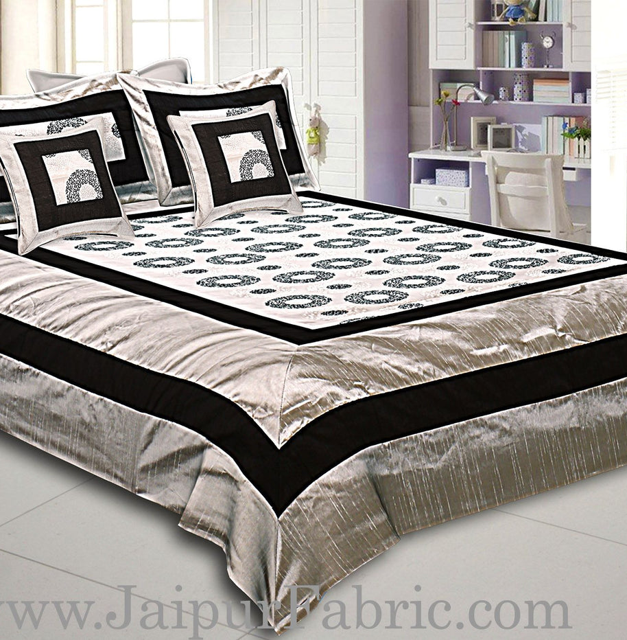 Gray Base Black Border Circle Pattern Shining Fabric With Embroidery Double Bedsheet