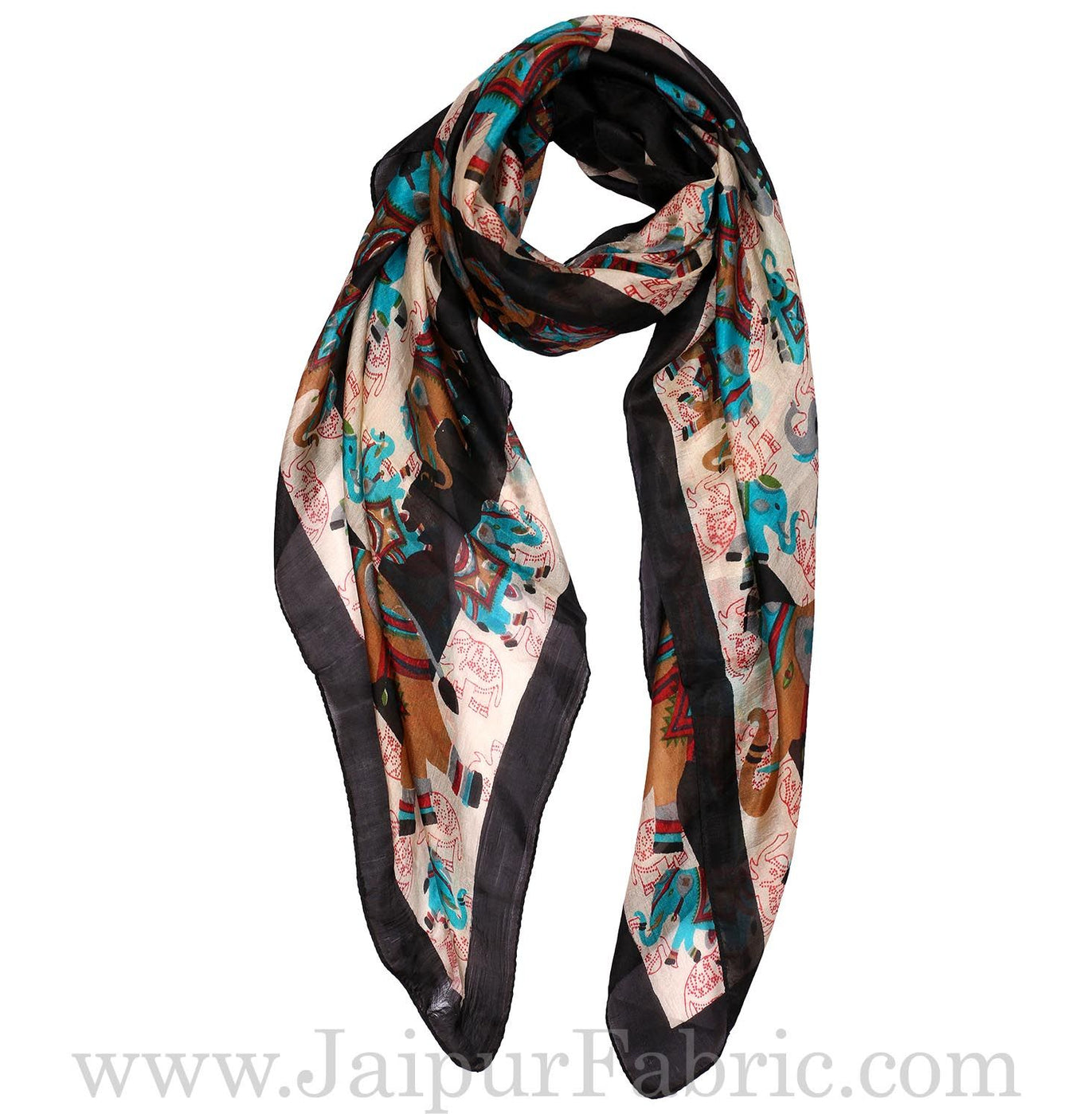 Silk Scarf Black Border Elephant Print