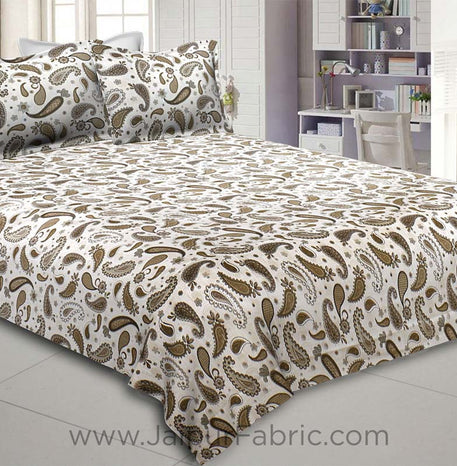 Paisley Creamish Green 240 TC King Size Double Bedsheet