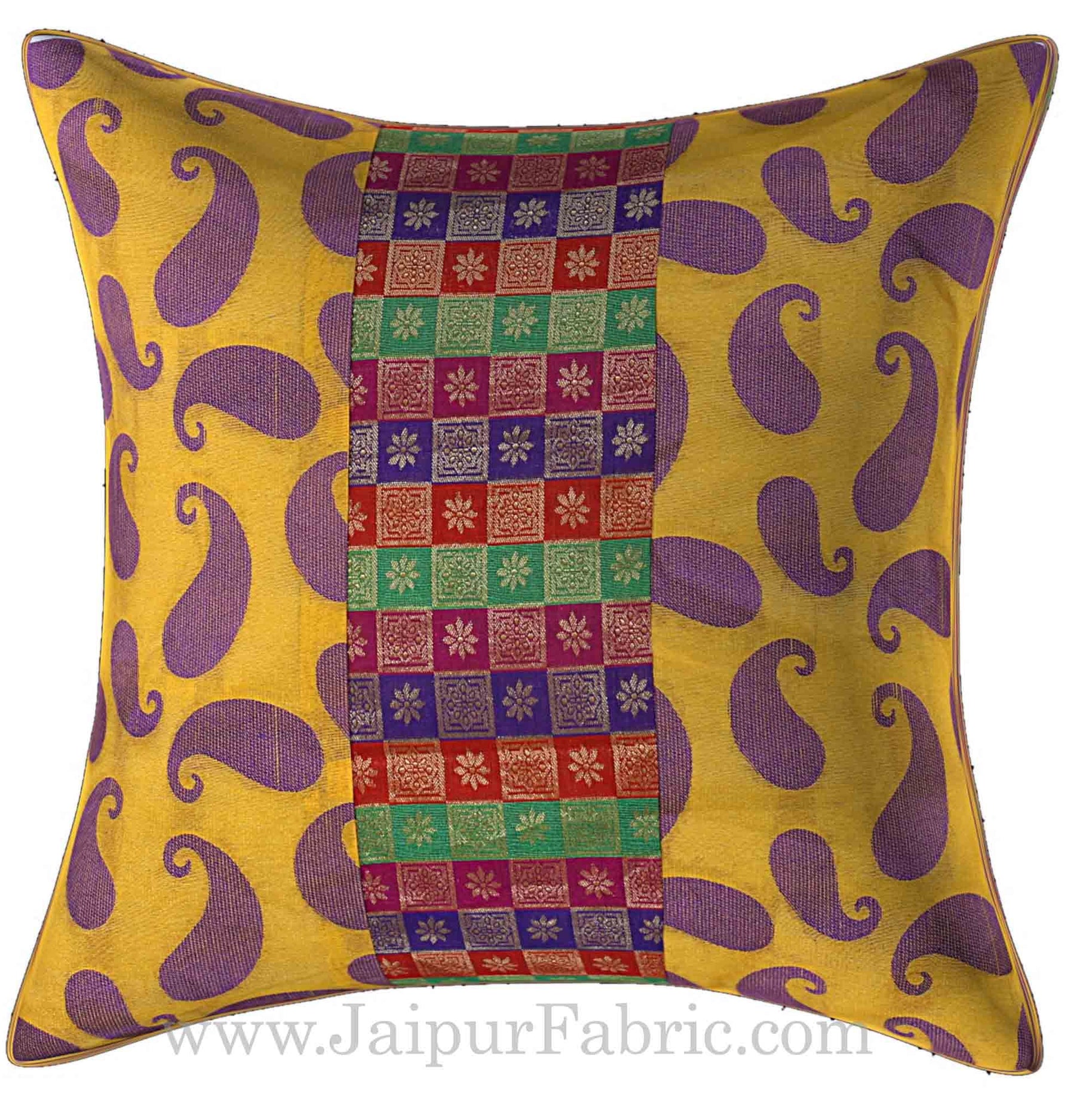 Yellow Base Small Paisley Print Cushion Cover