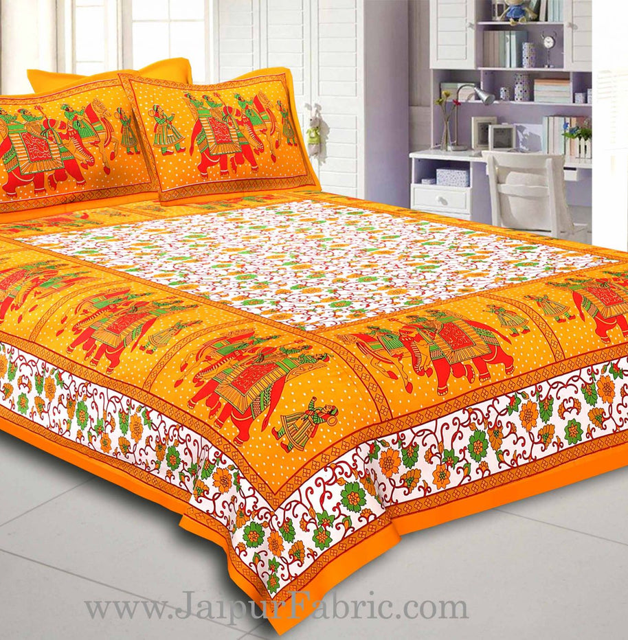 Yellow Gangaur Pattern cotton Double Bed sheet