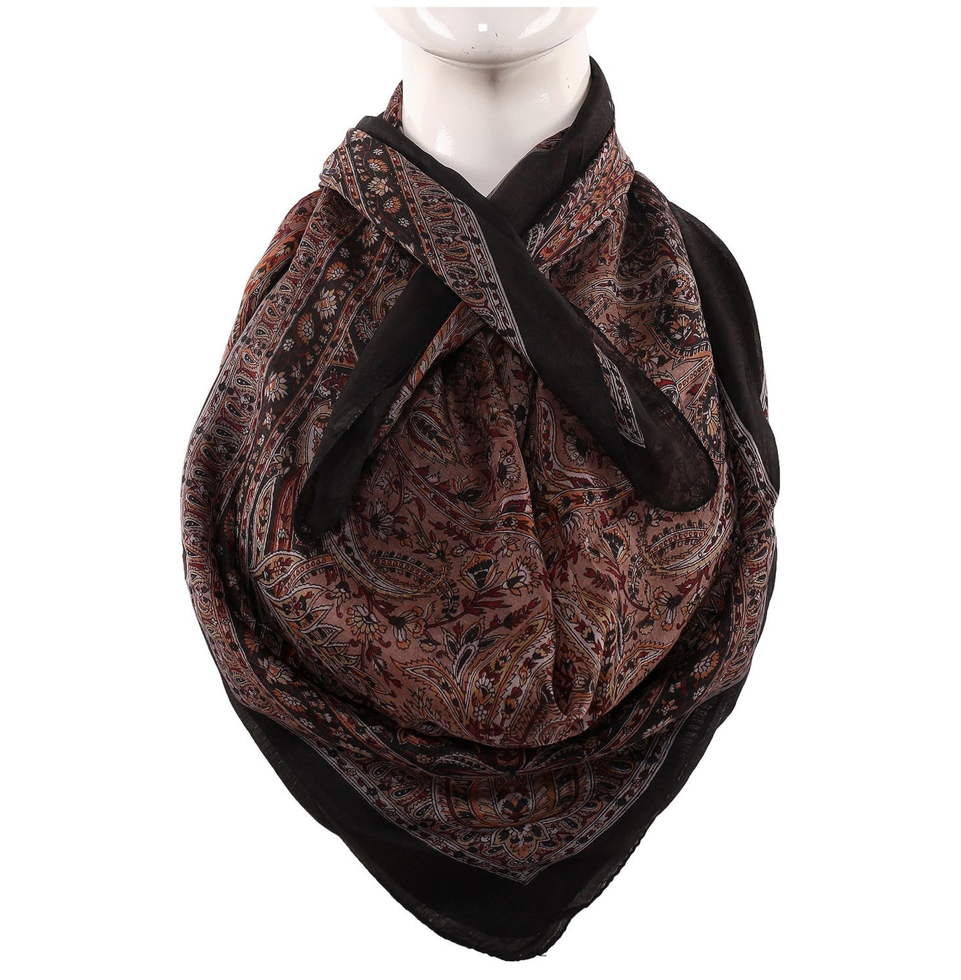 Silk Scarf Black Border Paisley Print